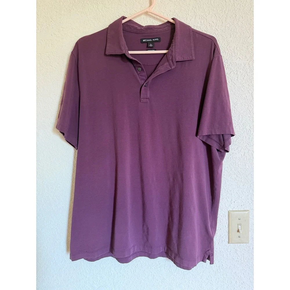 Michael Kors Mens XL‎ Purple Stretch Pima Cotton Short Sleeve Polo Shirt